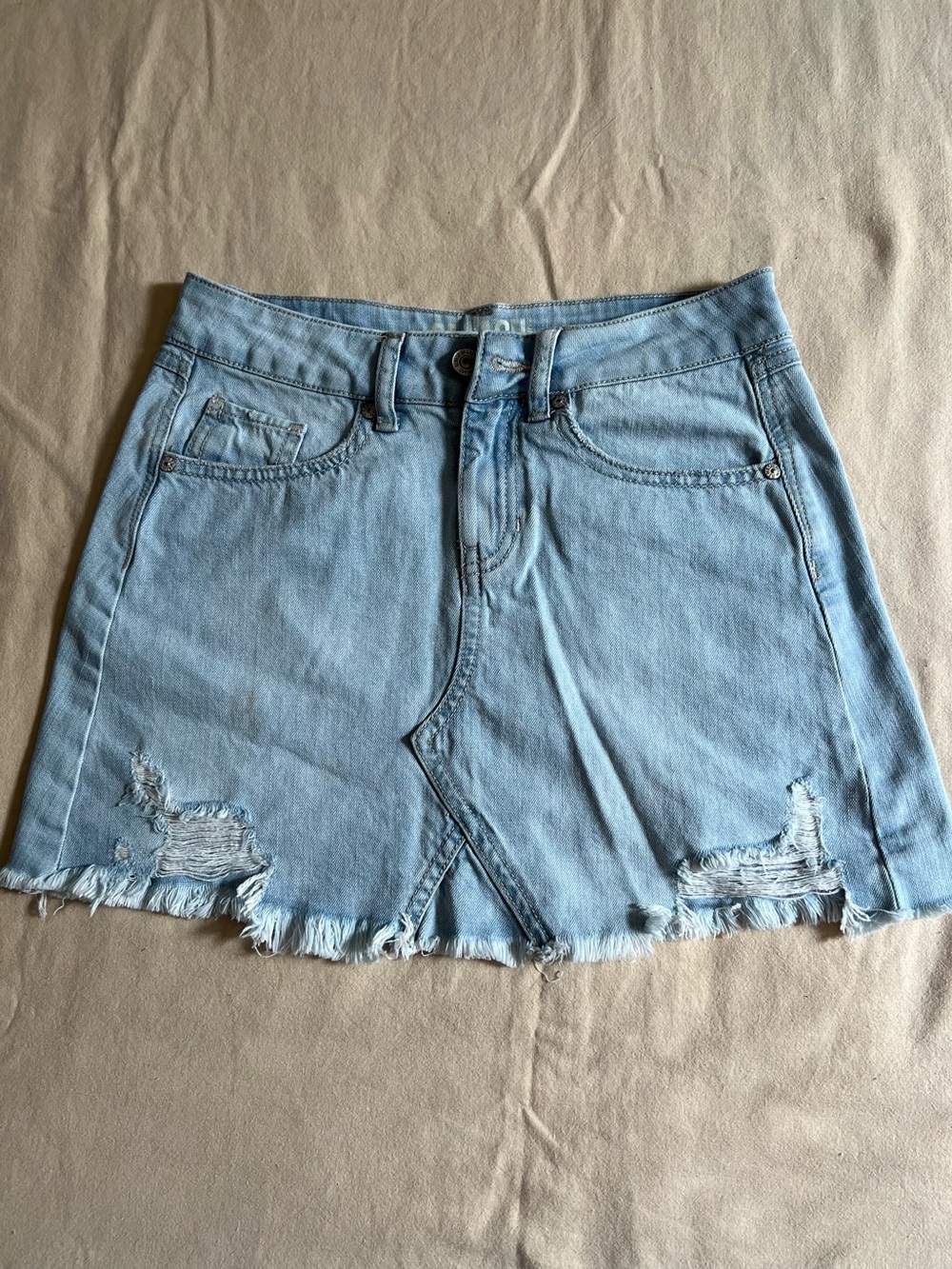 Rewash Light Blue Distressed Denim Skirt
